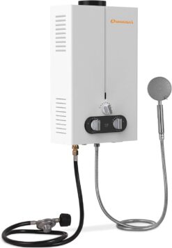 Propane Water Heater Tankless, 1.85GPM 7L Portable Instant Hot Water Heater, Outdoor Use for RV, Camper Van, Camping Trailer, Cabin, Barn, Pool, White