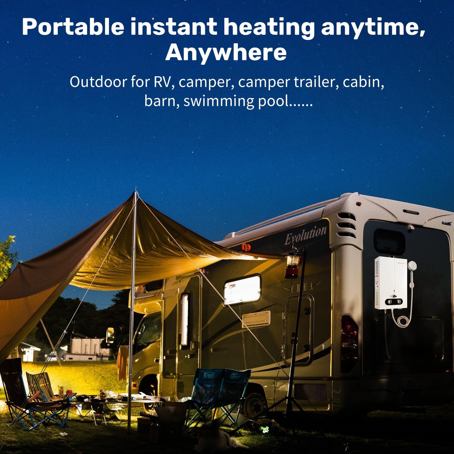 Propane Water Heater Tankless, 1.85GPM 7L Portable Instant Hot Water Heater, Outdoor Use for RV, Camper Van, Camping Trailer, Cabin, Barn, Pool, White3