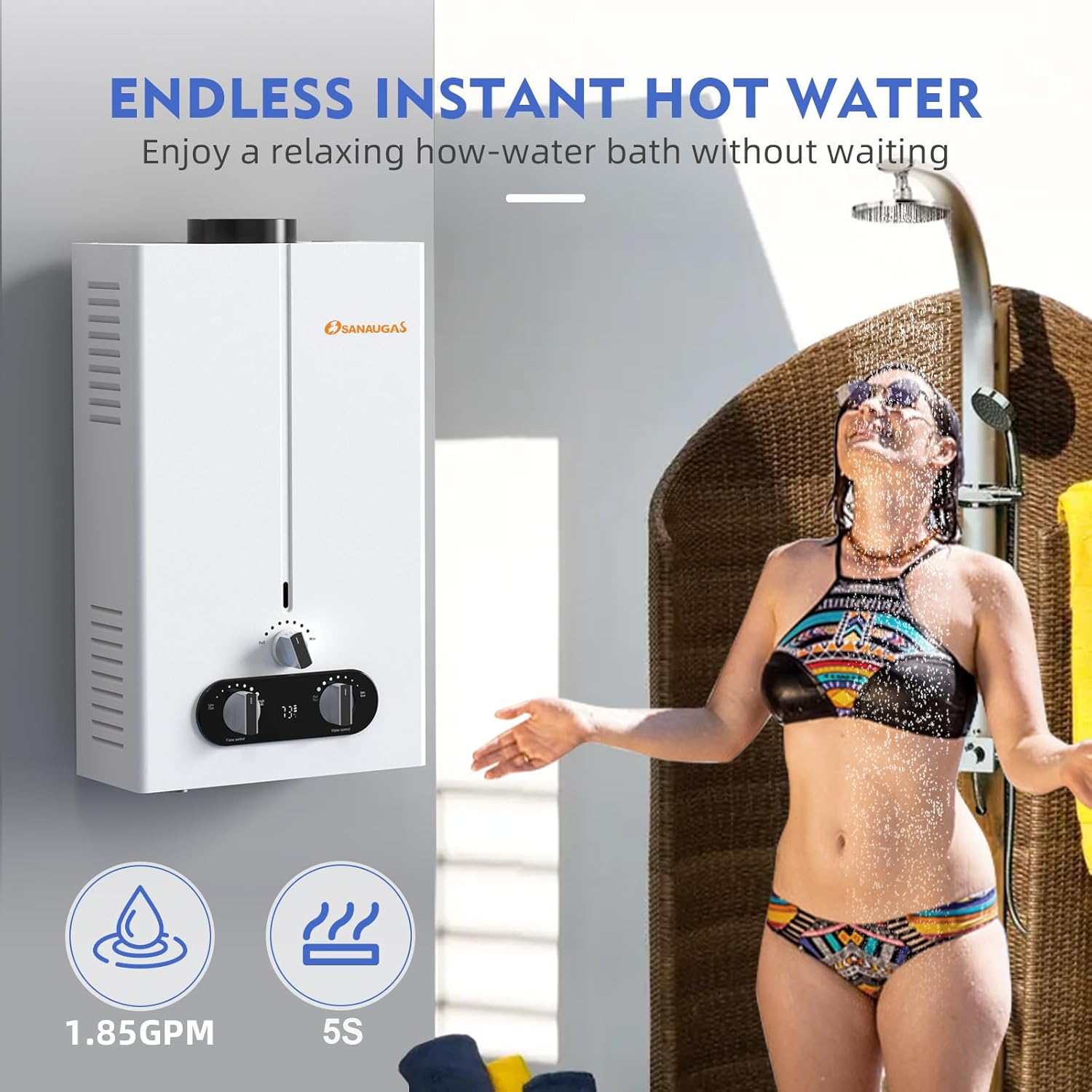Propane Water Heater Tankless, 1.85GPM 7L Portable Instant Hot Water Heater, Outdoor Use for RV, Camper Van, Camping Trailer, Cabin, Barn, Pool, White8