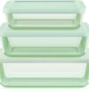 Pyrex Year of Color (3-Pack) Tinted Rectangular Glass Food Storage Containers Set, (3, 6 & 11 Cup) Meal Prep Containers With BPA-Free Lids, Dishwasher & Microwave Safe, Green