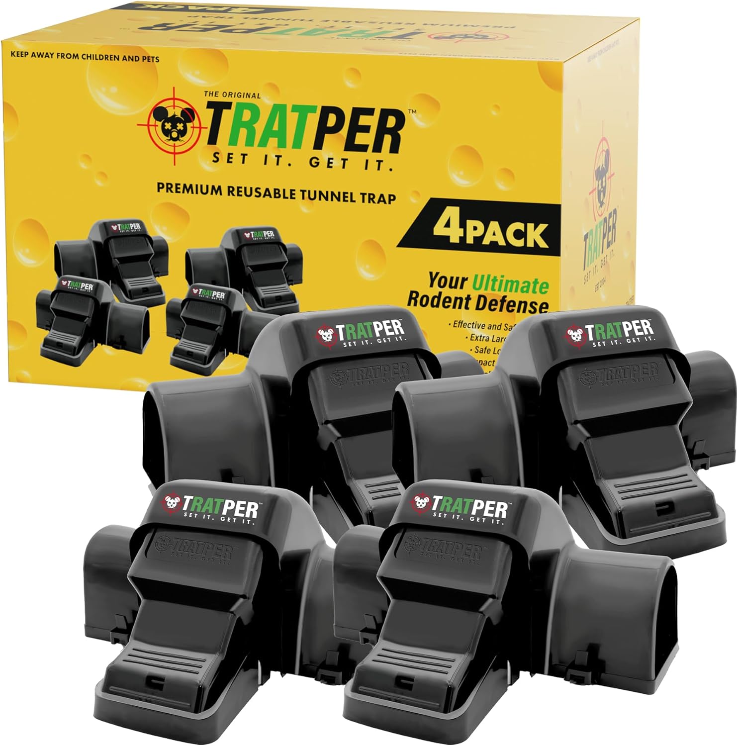 Rat and Chipmunk Traps. Prevents Accidental Triggering with Dual Tunneled Design. Covered Snap Traps for Humane Kill, Reusable, Pest Control for Rats, Indoor & Outdoor Use. 4 Pack Rat and Chipmunk Traps. Prevents Accidental Triggering with Dual Tunneled Design. Covered Snap Traps for Humane Kill, Reusable, Pest Control for Rats, Indoor & Outdoor Use. 4 Pack