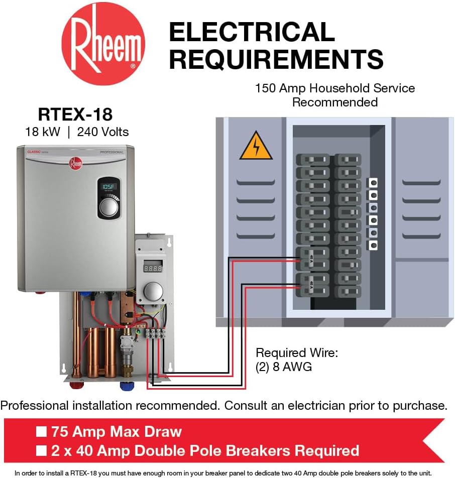 Rheem 18kW 240V Tankless Electric Water Heater, Gray5
