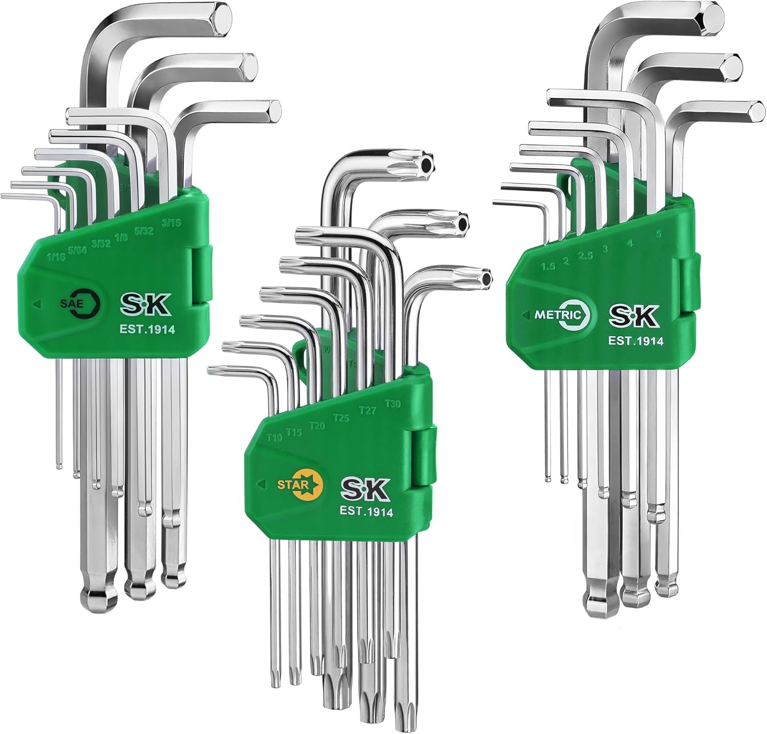SK 27-Piece Allen Wrench Set, Metric SAE Star Hex Key Set, L-Shaped, S2 Steel SK 27-Piece Allen Wrench Set, Metric/SAE/Star Hex Key Set, L-Shaped, S2 Steel