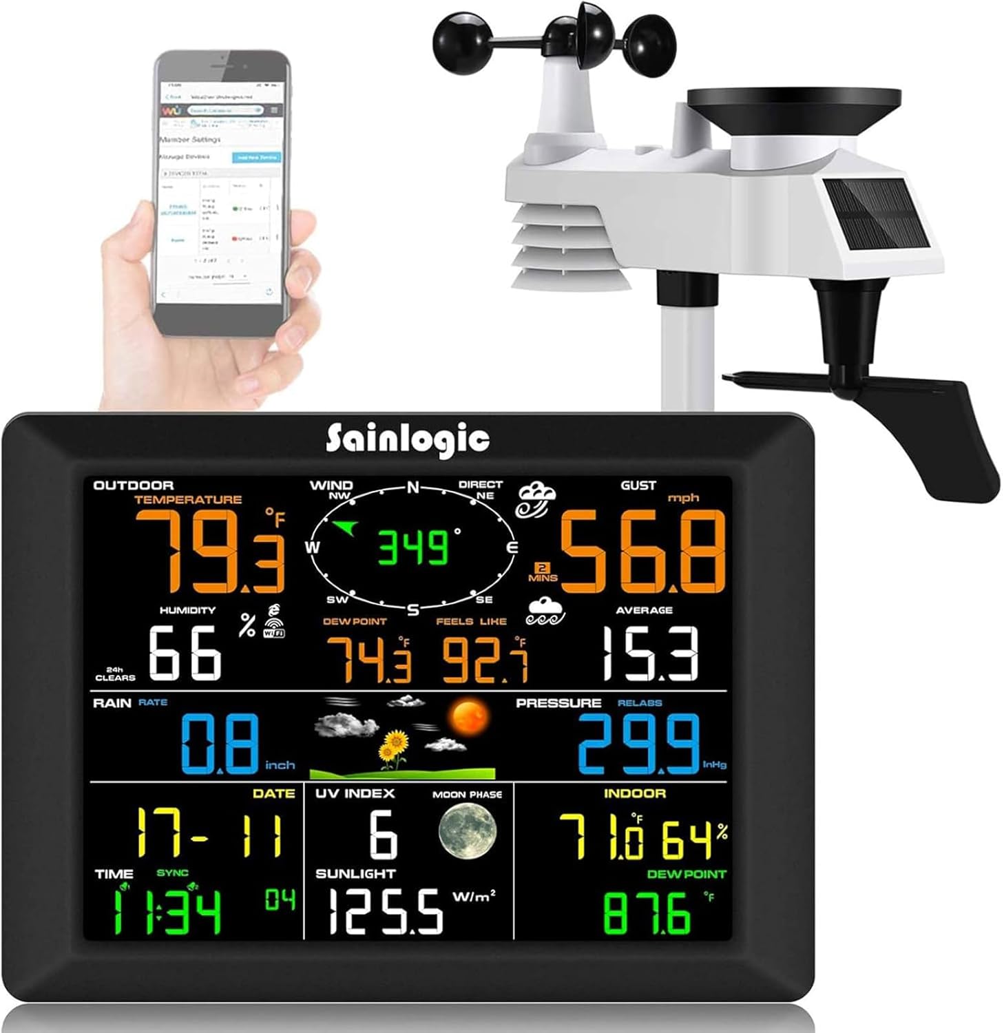 Sainlogic WiFi Weather Station, 8.3 inch Large Display Wireless Indoor Weather Stations with Rain Gauge and Wind Gauge,Weather Forecast,Wunderground Sainlogic WiFi Weather Station, 8.3 inch Large Display Wireless Indoor Weather Stations with Rain Gauge and Wind Gauge,Weather Forecast,Wunderground
