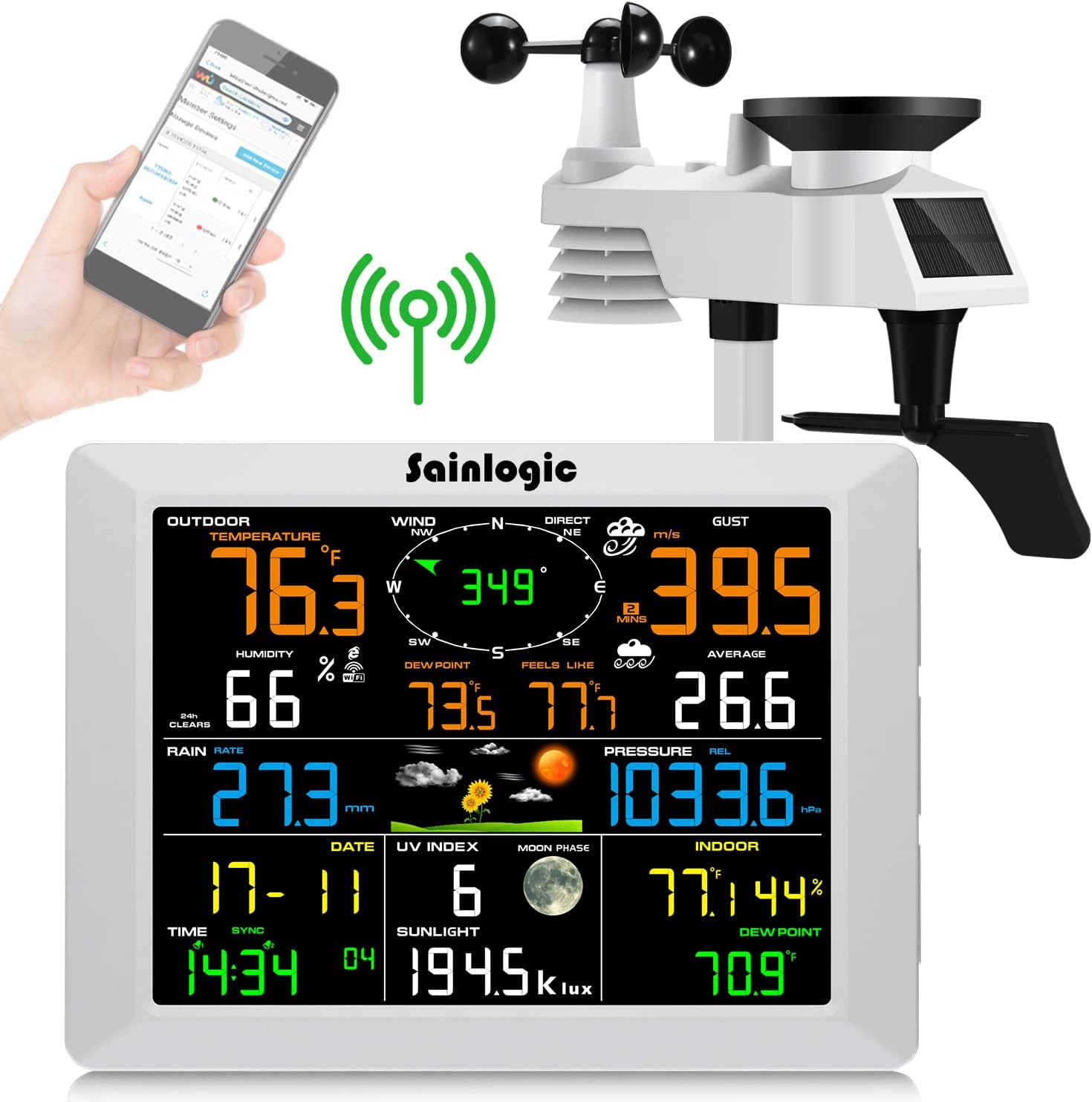Sainlogic WiFi Weather Station with 8.3 inch Large Display Wireless Weather Station, Indoor Outdoor Remote Monitoring System, Rain Gauge and Temperature Wind Gauge, Wunderground(White) Sainlogic WiFi Weather Station with 8.3 inch Large Display Wireless Weather Station, Indoor Outdoor Remote Monitoring System, Rain Gauge and Temperature Wind Gauge, Wunderground(White)