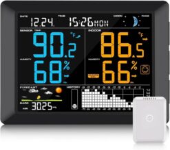 Sainlogic Wireless Weather Station with Atomic Clock, 8.3" Large Easy to Read Screen & Indoor Outdoor Sensor for Temperature, Humidity, Weather Forecast & Alarm(No WiFi)