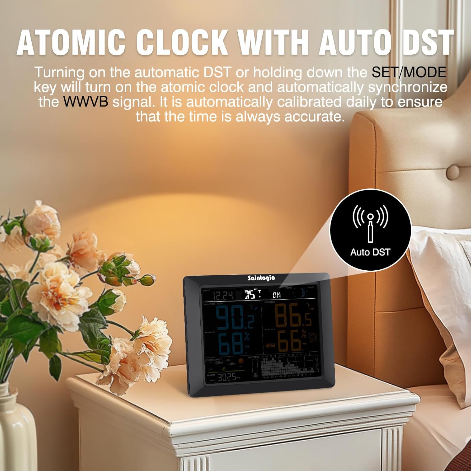 Sainlogic Wireless Weather Station with Atomic Clock, 8.3 Large Easy to Read Screen & Indoor Outdoor Sensor for Temperature, Humidity, Weather Forecast & Alarm(No WiFi)`