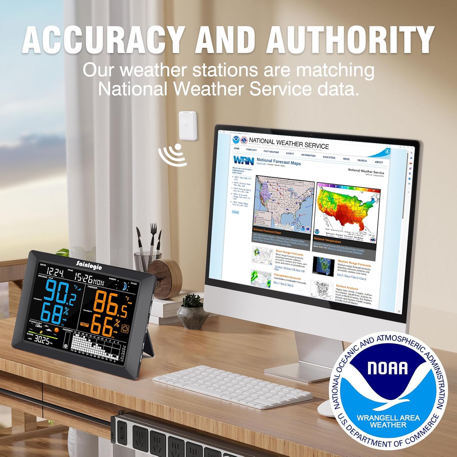 Sainlogic Wireless Weather Station with Atomic Clock, 8.3 Large Easy to Read Screen & Indoor Outdoor Sensor for Temperature, Humidity, Weather Forecast & Alarm(No WiFi)2