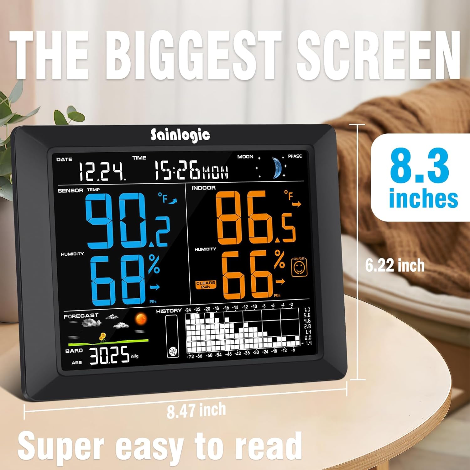 Sainlogic Wireless Weather Station with Atomic Clock, 8.3 Large Easy to Read Screen & Indoor Outdoor Sensor for Temperature, Humidity, Weather Forecast & Alarm(No WiFi)4