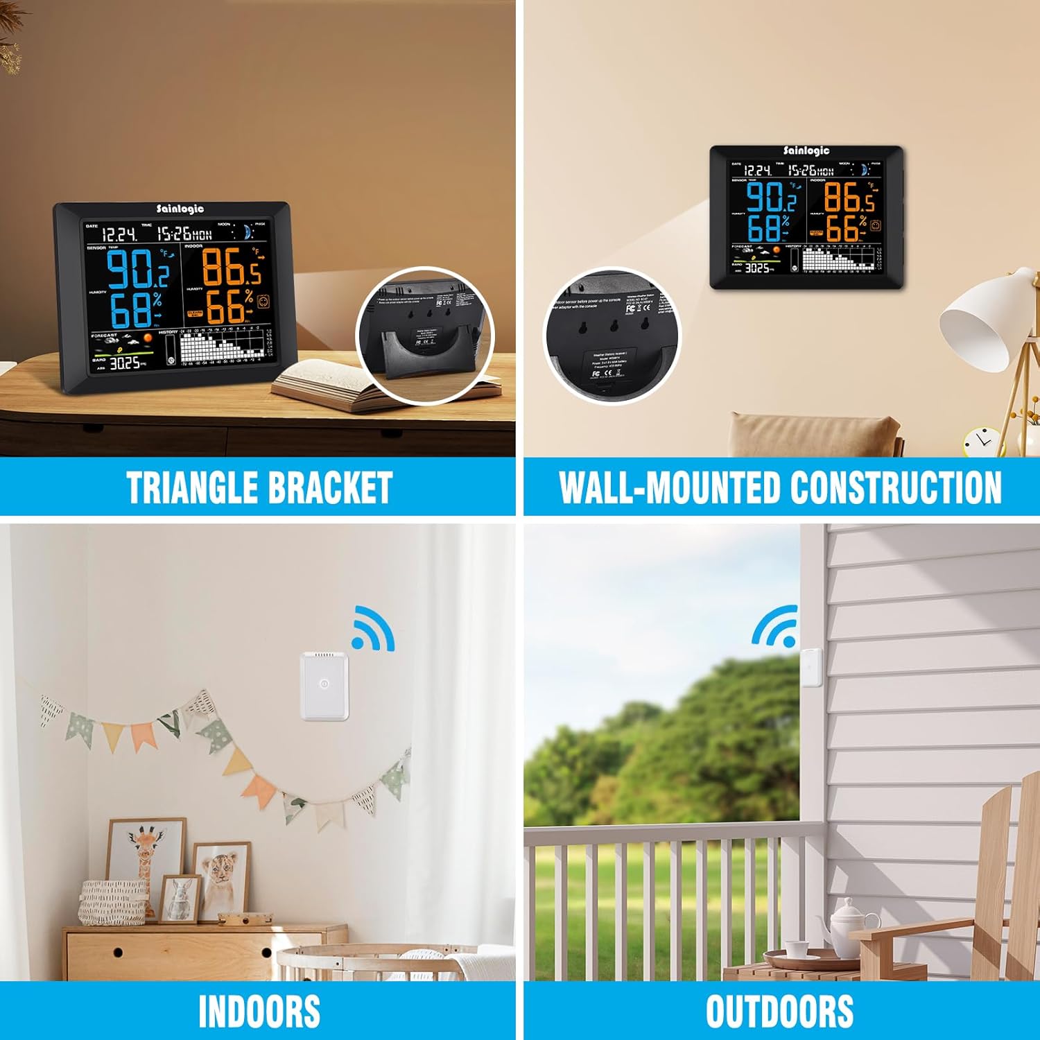 Sainlogic Wireless Weather Station with Atomic Clock, 8.3 Large Easy to Read Screen & Indoor Outdoor Sensor for Temperature, Humidity, Weather Forecast & Alarm(No WiFi)6