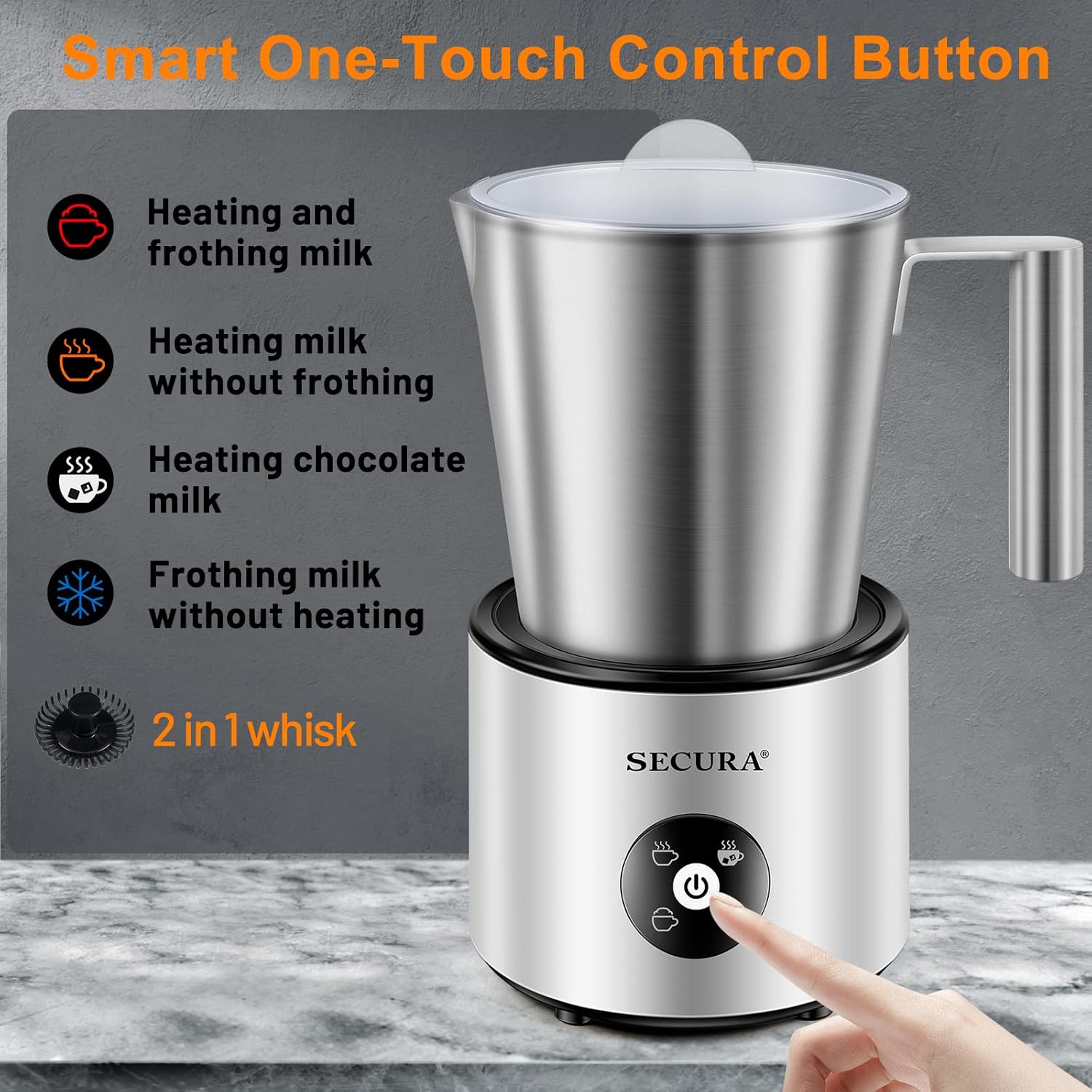 Secura Automatic Milk Frother, 4-in-1 Electric Milk Steamer, 17oz Detachable Hot Cold Foam Maker, Milk Warmer for Latte, Cappuccinos, Macchiato, Hot Chocolate, with Silicone Spatula & 2 Whisks2