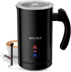 Secura Electric Milk Frother, Automatic Milk Steamer Warm or Cold Foam Maker for Coffee, Cappuccino, Latte, Stainless Steel Milk Warmer with Strix Temperature Controls (Black)
