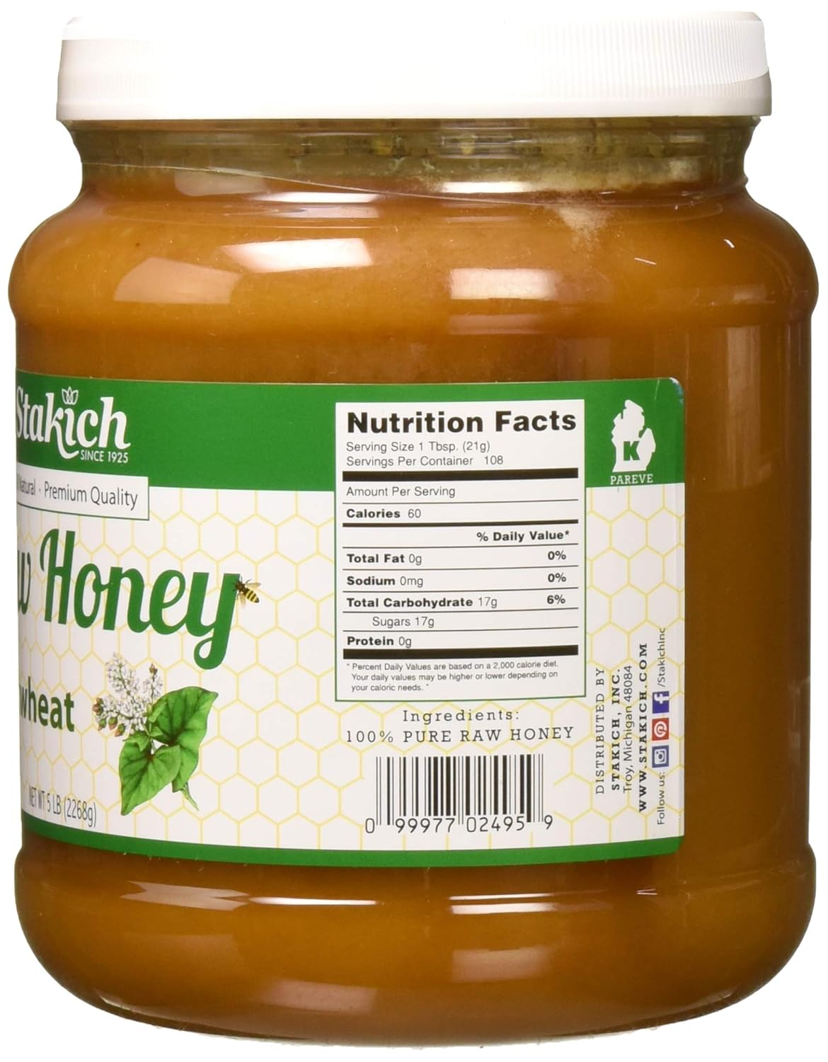 Stakich Buckwheat Antioxidant Raw Honey - Pure, Unprocessed, Unheated, Kosher (5 Pound)2