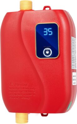 Tankless Electric Water Heater 110V 3000W Under Sink On Demand Instant Hot Water Heater with LED Display for Bathroom Kitchen Washing, Bars, Schools, Hospitals, Hair Salons (Red)
