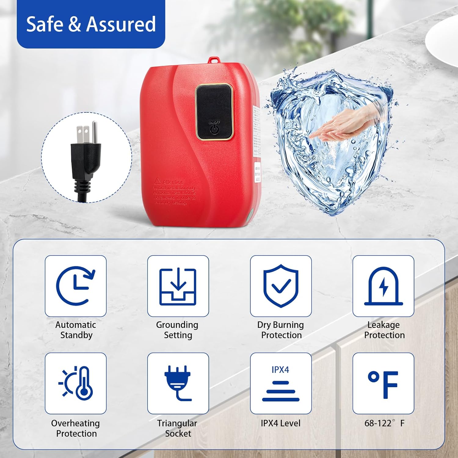 Tankless Electric Water Heater 110V 3000W Under Sink On Demand Instant Hot Water Heater with LED Display for Bathroom Kitchen Washing, Bars, Schools, Hospitals, Hair Salons (Red)6