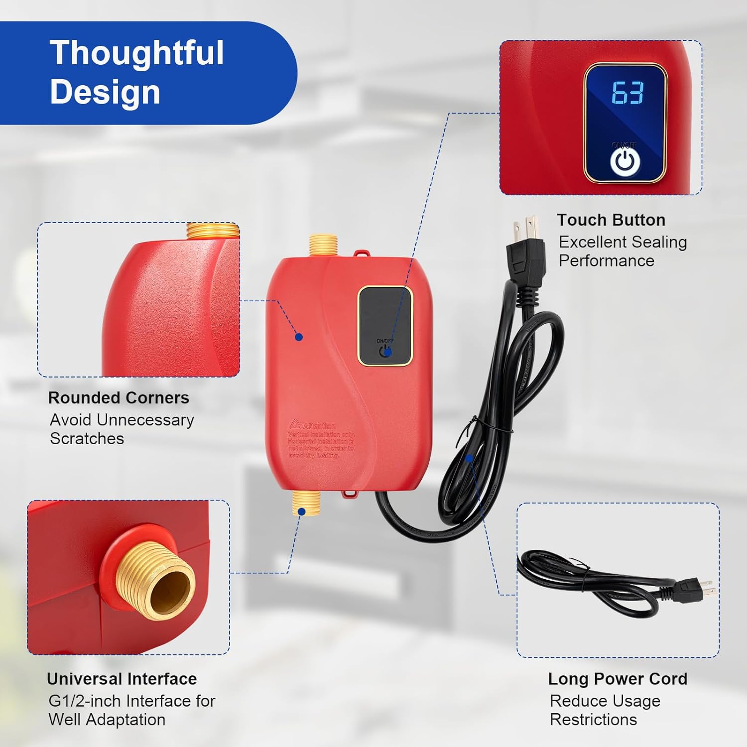 Tankless Electric Water Heater 110V 3000W Under Sink On Demand Instant Hot Water Heater with LED Display for Bathroom Kitchen Washing, Bars, Schools, Hospitals, Hair Salons (Red)7