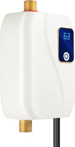 Tankless Electric Water Heater 110V 3000W Under Sink On Demand Instant Hot Water Heater with LED Display for Bathroom Kitchen Washing, Bars, Schools, Hospitals, Hair Salons (White)