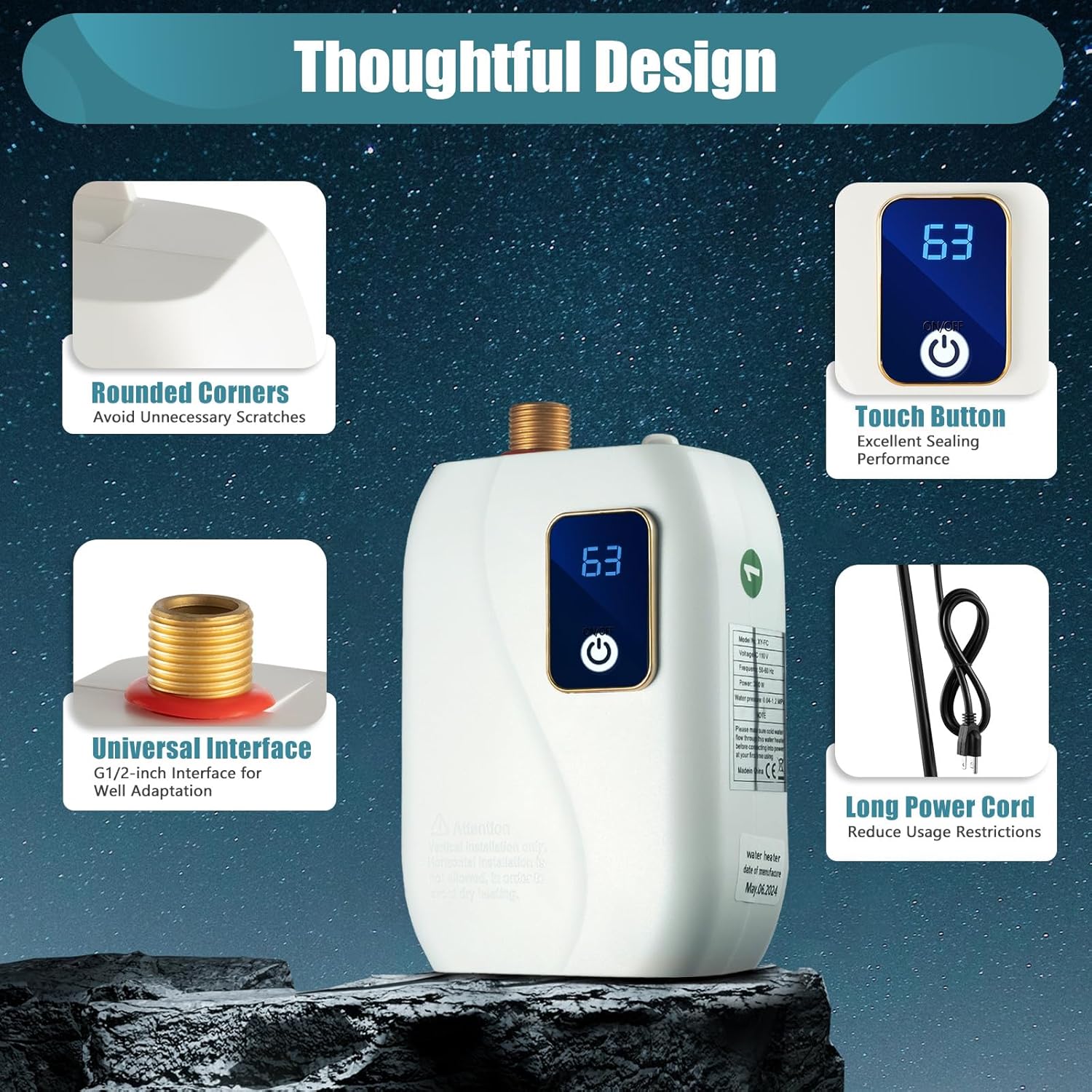 Tankless Electric Water Heater 110V 3000W Under Sink On Demand Instant Hot Water Heater with LED Display for Bathroom Kitchen Washing, Bars, Schools, Hospitals, Hair Salons (White)8