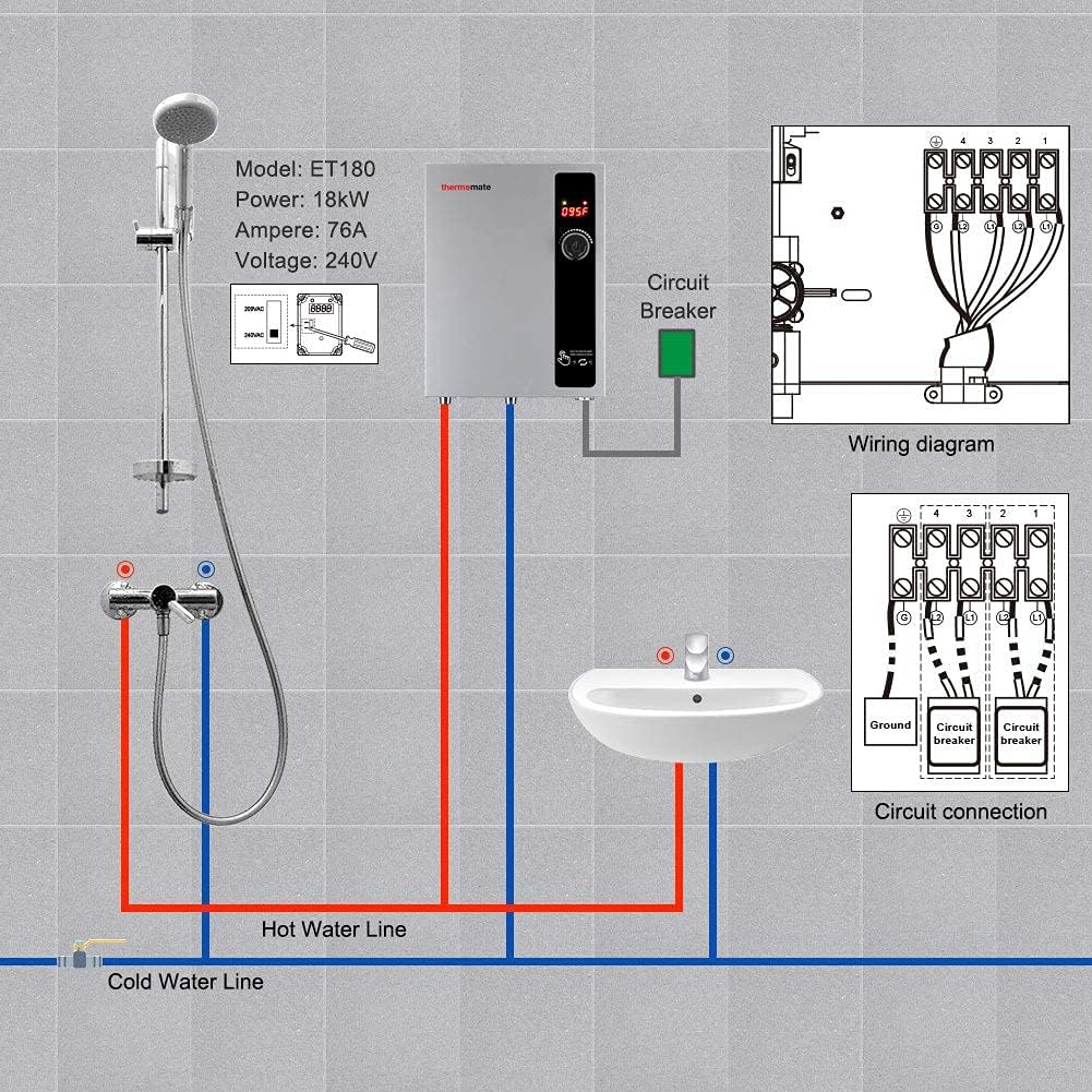 Tankless Water Heater Electric 18kW 208~240 Volt, thermomate On Demand Instant Endless Hot Water Heater, Digital Temperature Display Easy Installation, for Residential Whole House Shower, 76A GRAY0