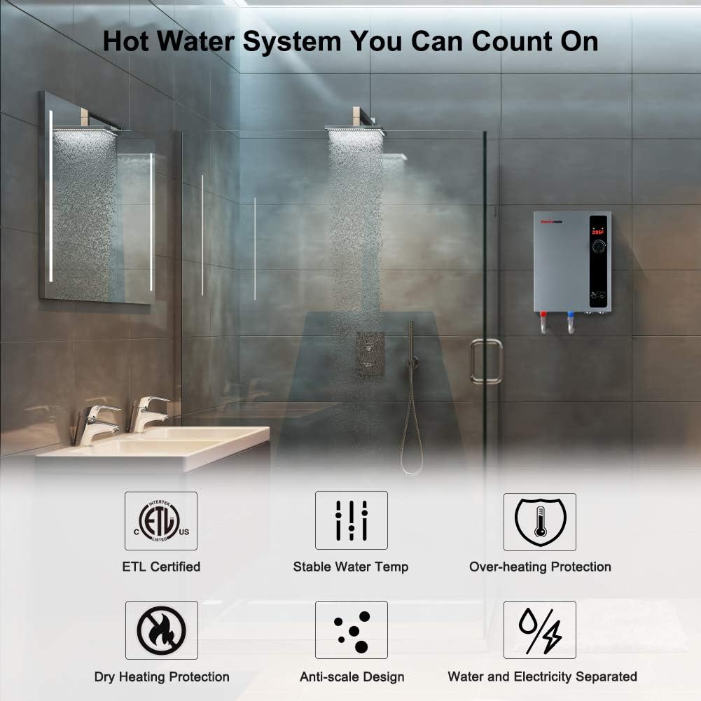 Tankless Water Heater Electric 18kW 208~240 Volt, thermomate On Demand Instant Endless Hot Water Heater, Digital Temperature Display Easy Installation, for Residential Whole House Shower, 76A GRAY2