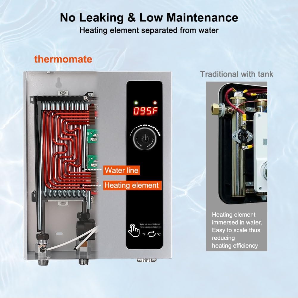 Tankless Water Heater Electric 18kW 208~240 Volt, thermomate On Demand Instant Endless Hot Water Heater, Digital Temperature Display Easy Installation, for Residential Whole House Shower, 76A GRAY5