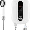 Tankless Water Heater Electric, 240v 6500W Tankless Hot Water Heater with Led Temperature Display for Bathroom or Kitchen,Instant Water Heater Electric with Overheating Protection,Water Heater-White