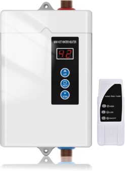 Tankless Water Heater Electric, 3000W 110V Instant Hot Water Heater Under Sink, On Demand Water Heater With Remote Control, Mini Water Heater Electric Tankless Under Sink for RV, Kitchen (White)