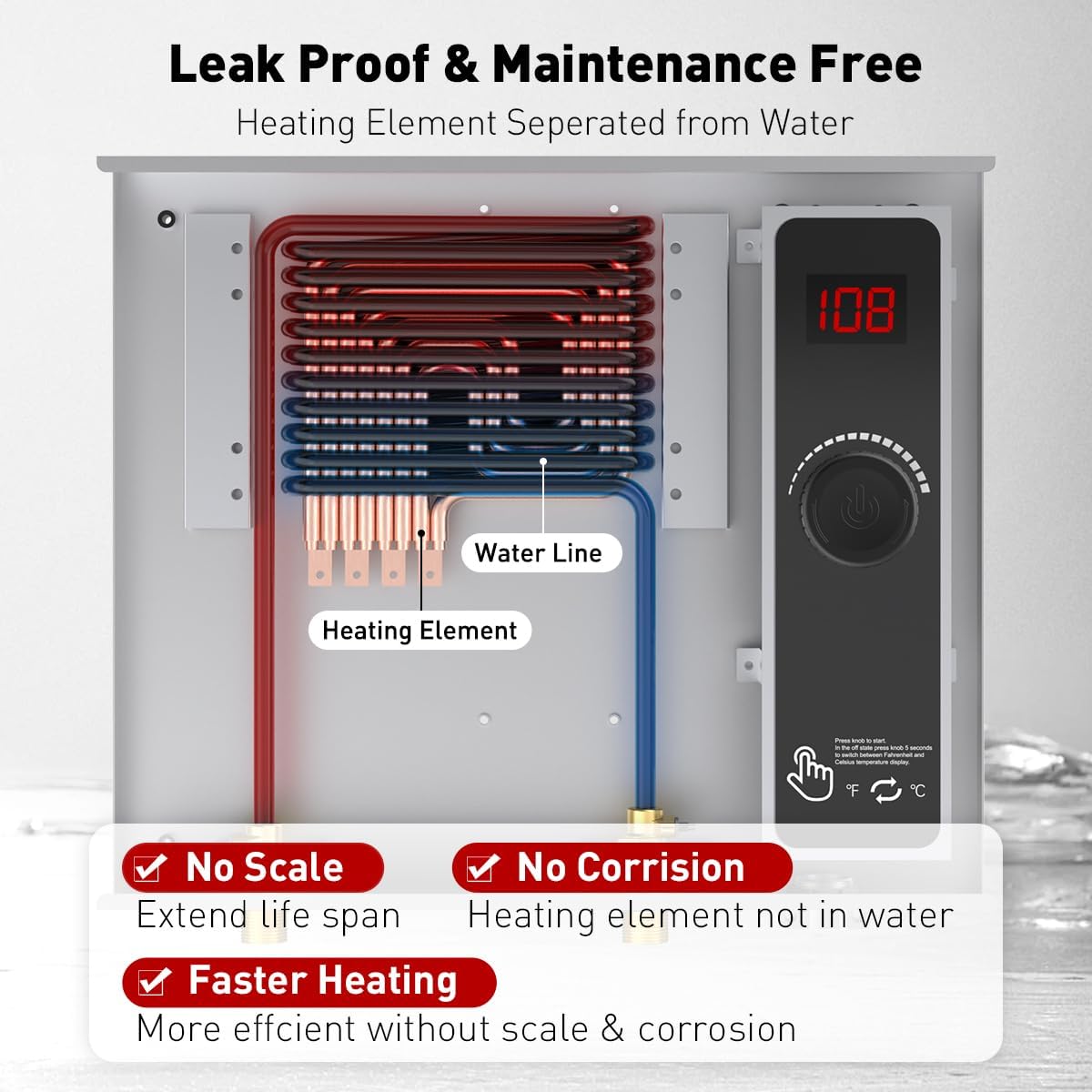 Tankless Water Heater Electric, thermomate 14kW at 240 Volt, On Demand Instant Hot Water Heater for Shower, Self-Modulating Save Energy, Save Space, 2.66GPM at 35°F Rise ET1405