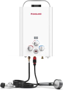 Tankless Water Heater, GASLAND Outdoors BE158 1.58GPM 6L Portable Gas, Propane Water Heater, Overheating Protection, Easy to Install, Use for RV Cabin Barn Camping Boat, White