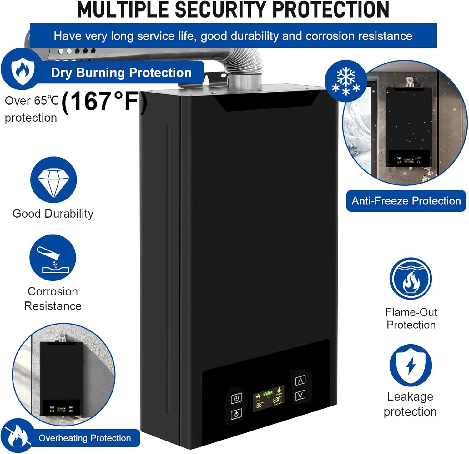 Tankless Water Heater Propane, 4.74GPM 18L Indoor,Instant Hot Propane Gas Water Heater,Constant Propane Water Heater with Fahrenheit Digital Display,Multi-Protection (Black)3
