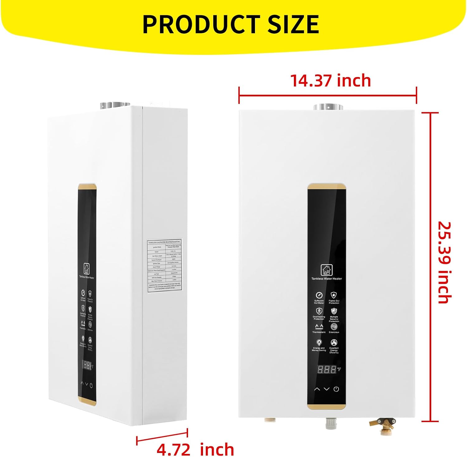 Tankless Water Heater Propane,Instant Hot Propane Gas Water Heater,Indoor 3.18 GPM,Constant Propane Water Heater with Fahrenheit Digital Display,Multi-Protection (White)1
