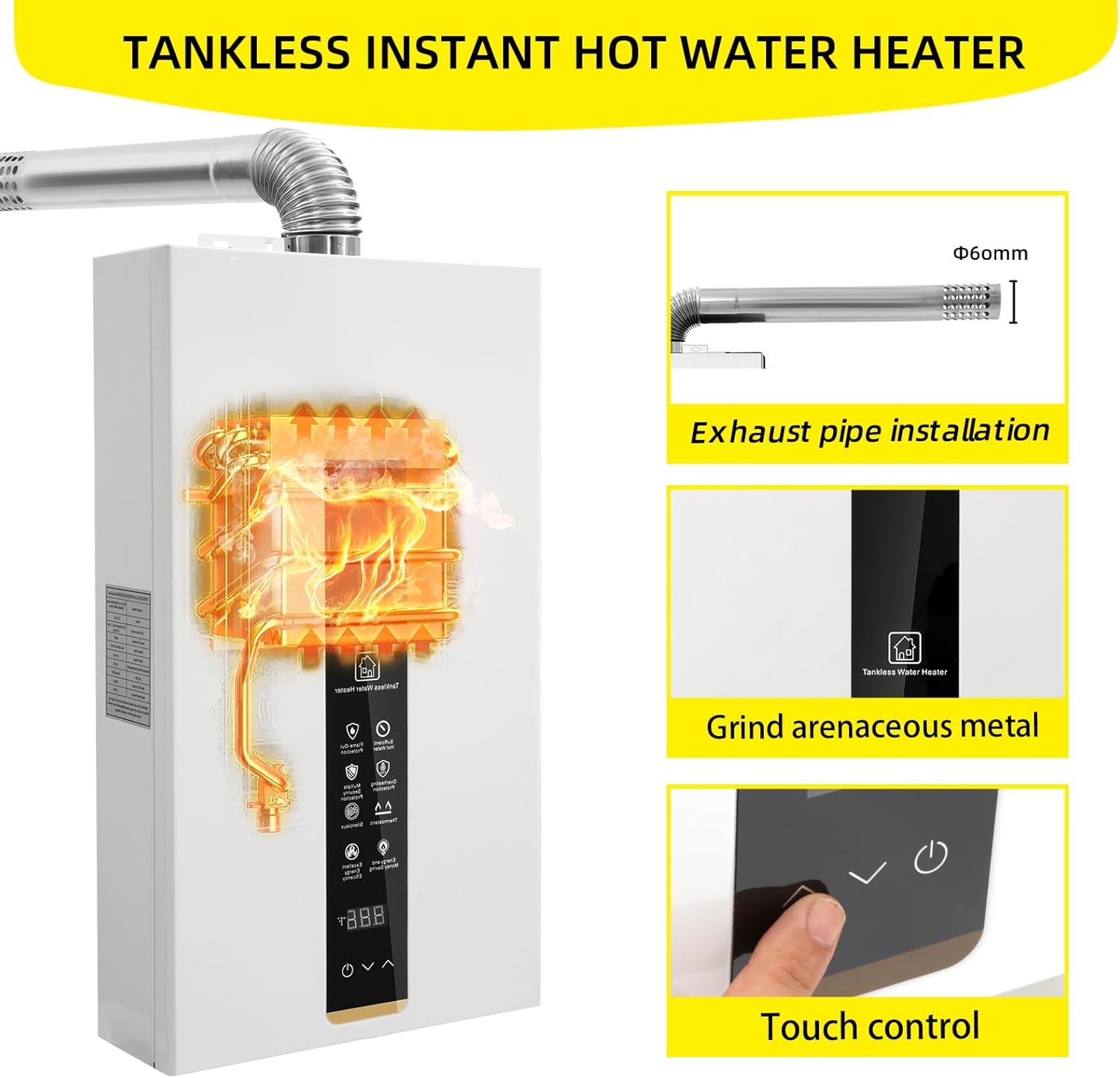 Tankless Water Heater Propane,Instant Hot Propane Gas Water Heater,Indoor 3.18 GPM,Constant Propane Water Heater with Fahrenheit Digital Display,Multi-Protection (White)3