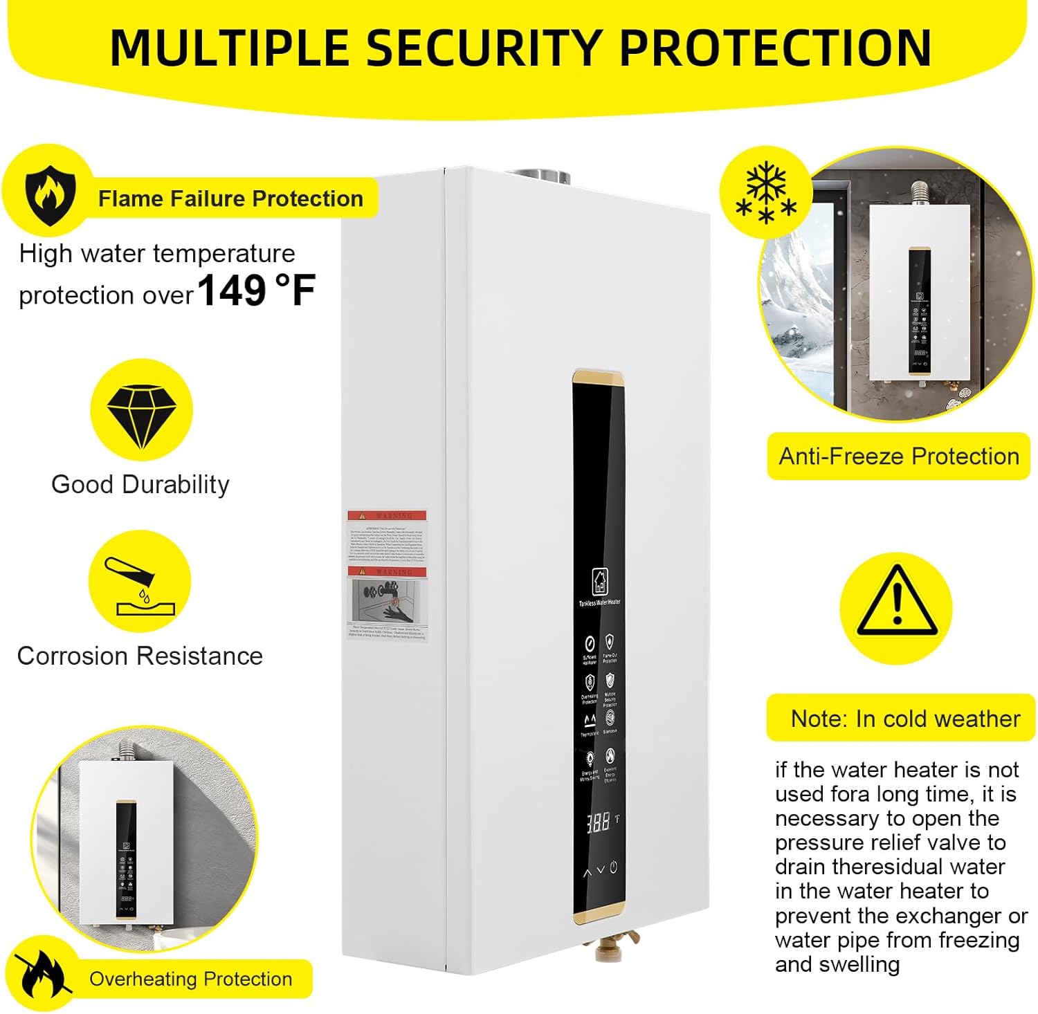 Tankless Water Heater Propane,Instant Hot Propane Gas Water Heater,Indoor 3.18 GPM,Constant Propane Water Heater with Fahrenheit Digital Display,Multi-Protection (White)7