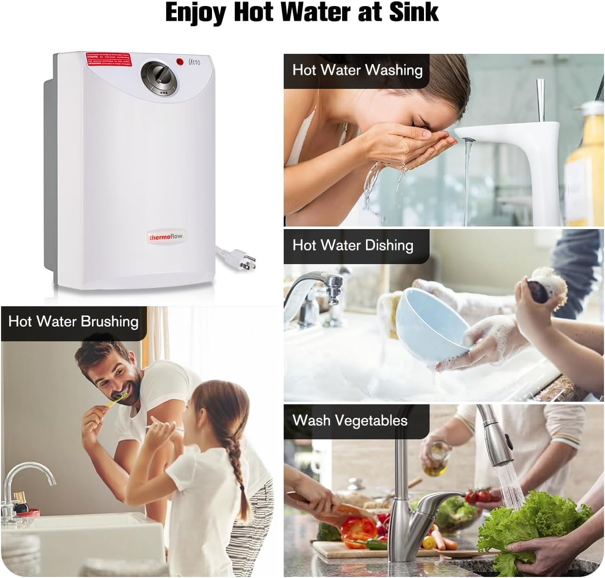 Thermoflow Electric Mini Tank Water Heater, 2.5 Gallon 120V Corded Under Sink Small Hot Water Heater for Point of Use Instant Hot Water1