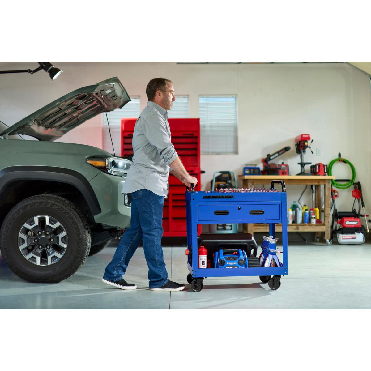 U.S. GENERAL 30 in., 1-Drawer Service Cart, Blue2