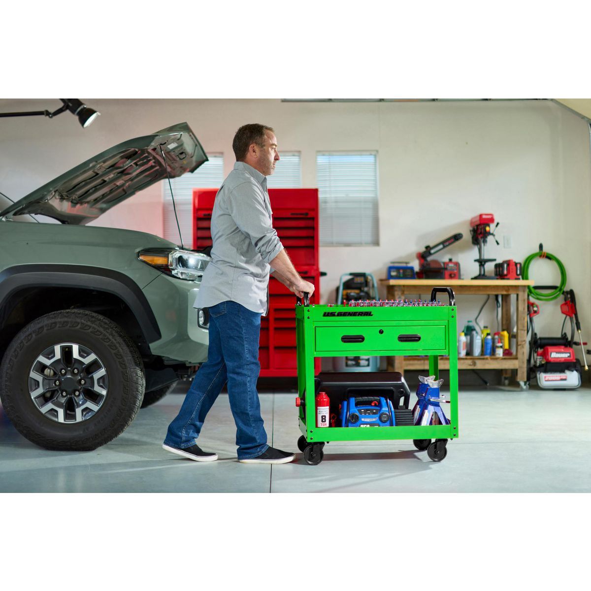 U.S. GENERAL 30 in., 1-Drawer Service Cart, Green3
