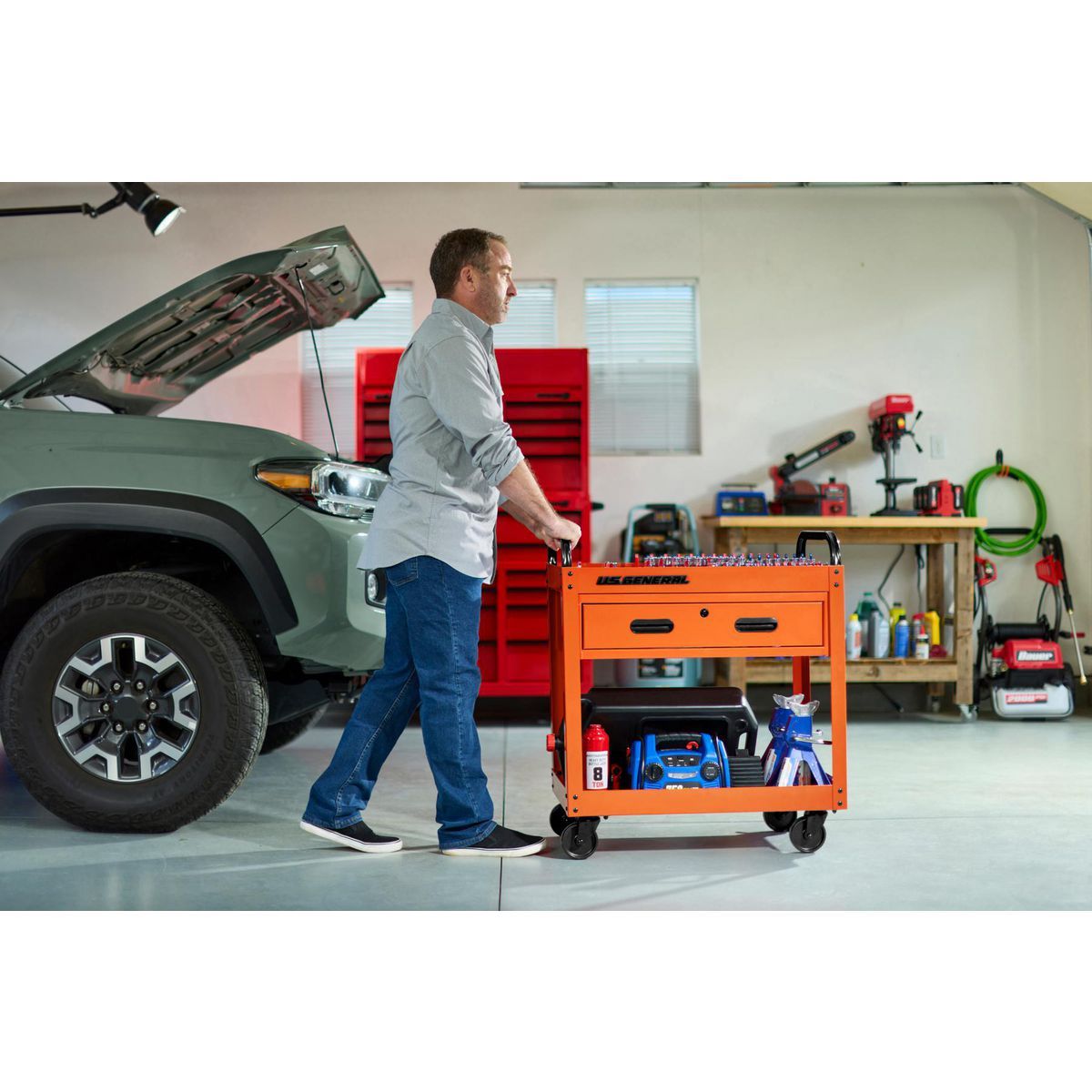 U.S. GENERAL 30 in., 1-Drawer Service Cart, Orange2