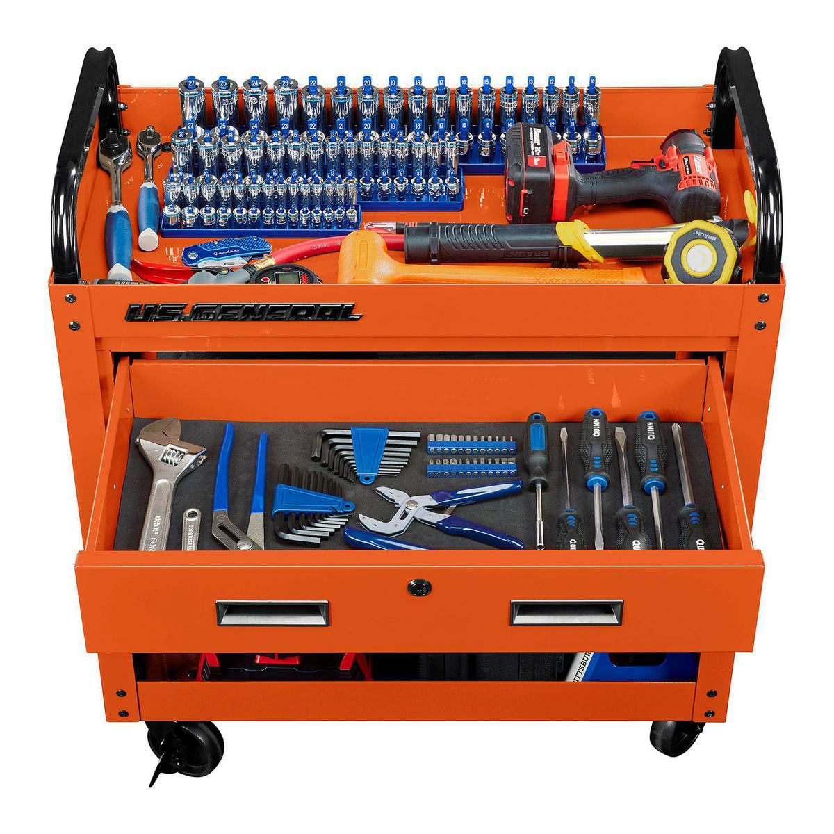 U.S. GENERAL 30 in., 1-Drawer Service Cart, Orange7