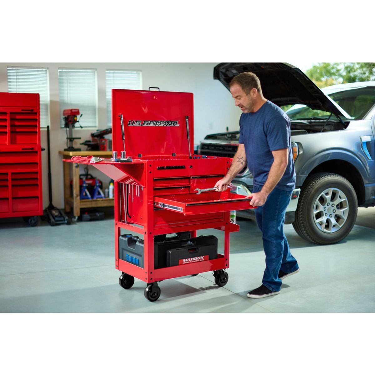 U.S. GENERAL 30 in., 5-Drawer Mechanics Cart, Red1