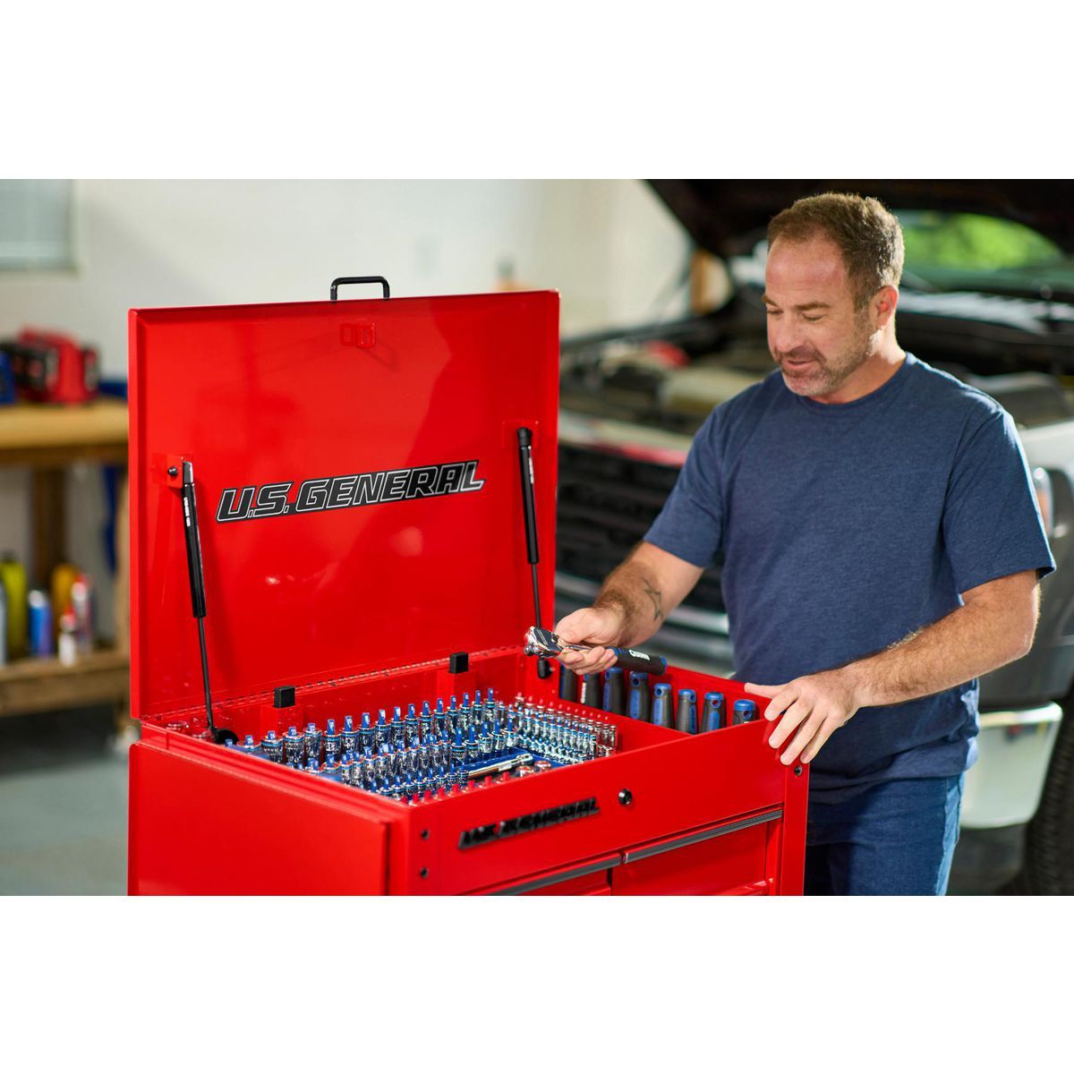 U.S. GENERAL 30 in., 5-Drawer Mechanics Cart, Red3