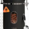 Veken 38oz Large Coffee Canister with Window, Airtight Stainless Steel, Kitchen Food Storage Container with Lids, Date Tracker and Scoop, Grounds Coffee Beans, Tea, Flour, Cereal, Sugar Jars, Black