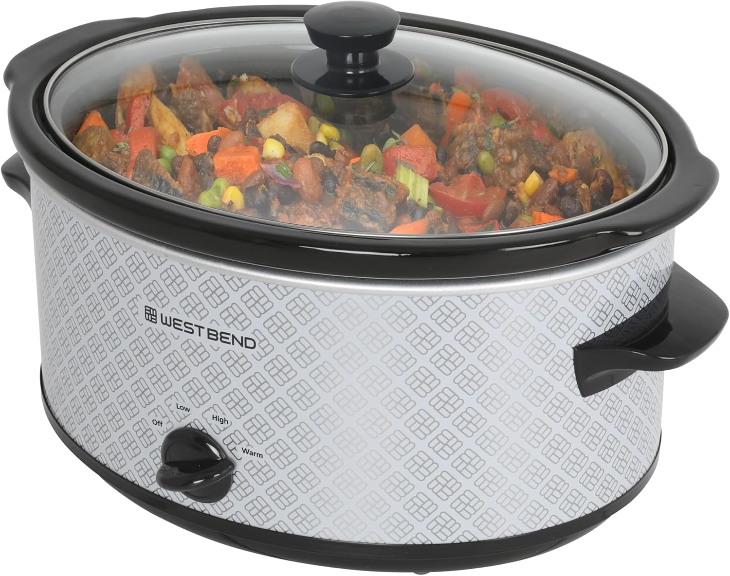 West Bend Slow Cooker 6-Quart Manual Crockery Style with Dishwasher Safe Oval Ceramic Crockpot and Glass Lid Two Temperature Settings Plus Keep Warm, 330-Watts, Silver1