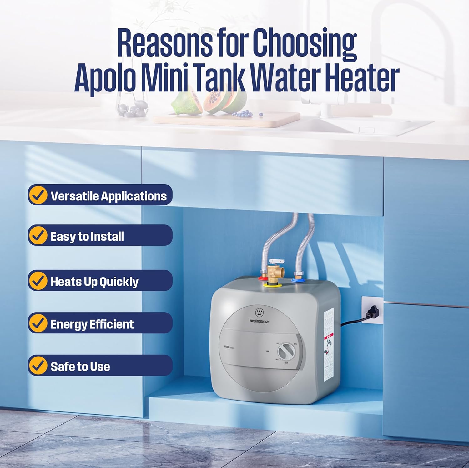 Westinghouse Electric Mini Tank Water Heater, 1.3 Gallon Point of Use Instant Hot Water Heater 120V 1440W, Small Hot Water Heater, Under Sink, Wall or Floor Mounted, Easy to Install1