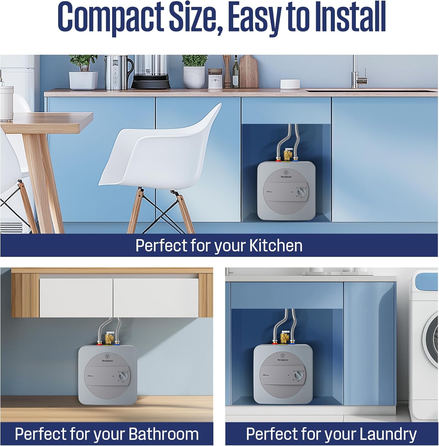 Westinghouse Electric Mini Tank Water Heater, 1.3 Gallon Point of Use Instant Hot Water Heater 120V 1440W, Small Hot Water Heater, Under Sink, Wall or Floor Mounted, Easy to Install9