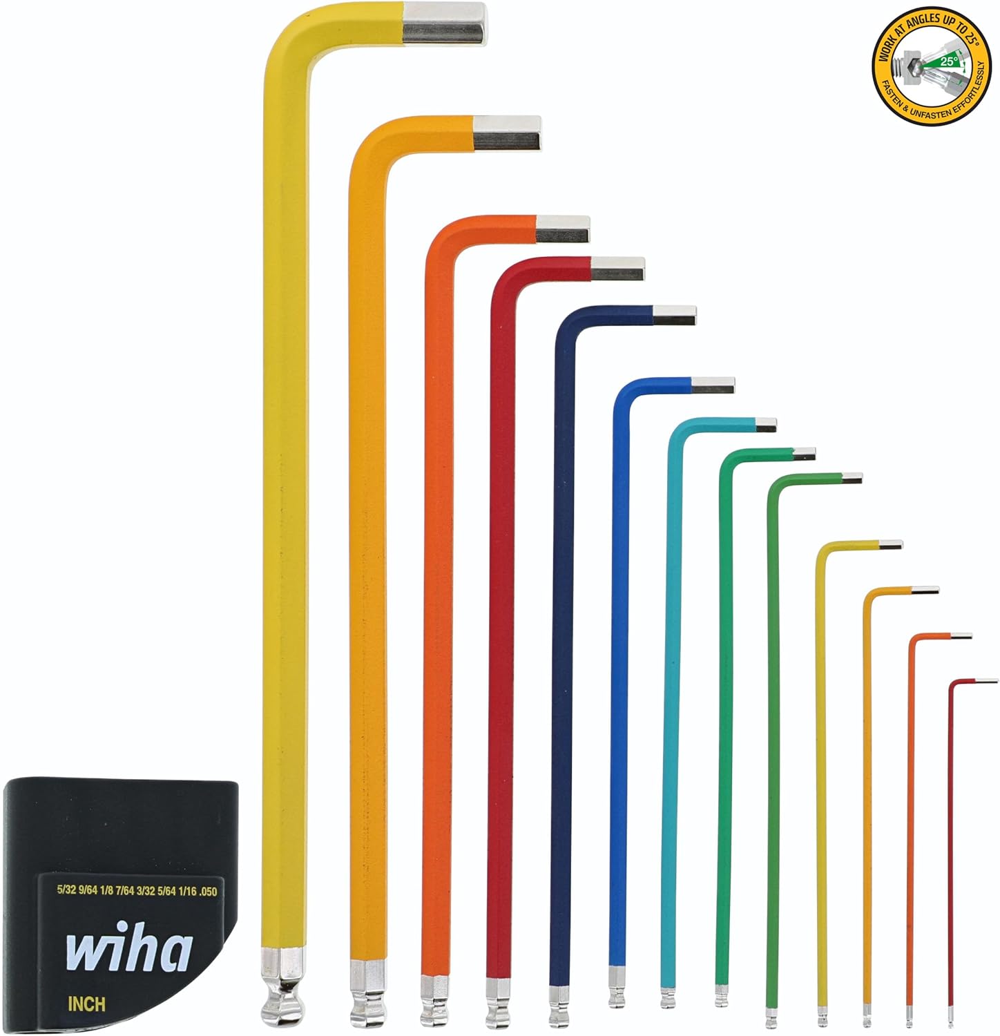 Wiha 13 Piece Ball End Color Coded Hex L-Key Set - Inch3
