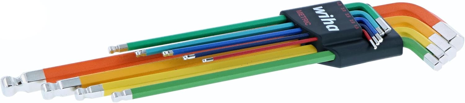Wiha 9 Piece Ball End Color Coded Hex L-Key Set - Metric0