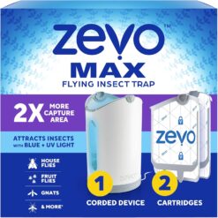 Zevo MAX Flying Insect Trap, Fly Trap Captures Houseflies, Fruit Flies, and Gnats (1 Plug-in Base + 2 Cartridges)