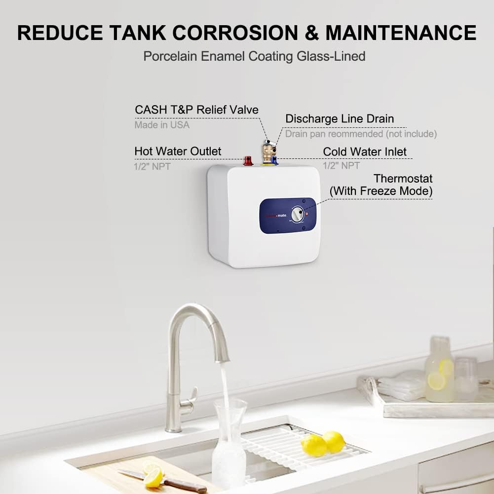 thermomate Electric Tank Water Heater, 6.5 Gallons Mini Tank Water Heater for Point of Use Instant Hot Water 120V 1440W Plugin to Use, Wall or Floor Mounted, UL Certified ES7005