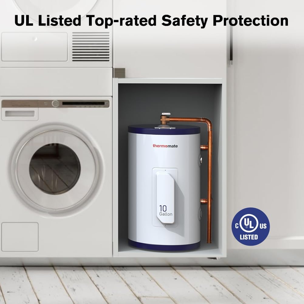 thermomate Tank Water Heater Electric, 10 Gallon Small Point of Use Hot Water Heater, 120 Volt 1500W Compact Residential Water Heater, Adjustable Thermostat, UL Listed (ES1000)2