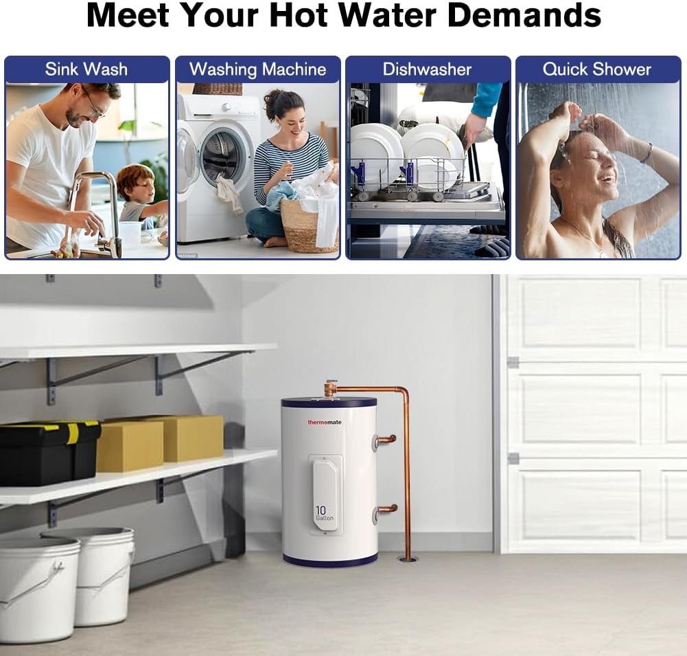 thermomate Tank Water Heater Electric, 10 Gallon Small Point of Use Hot Water Heater, 120 Volt 1500W Compact Residential Water Heater, Adjustable Thermostat, UL Listed (ES1000)4
